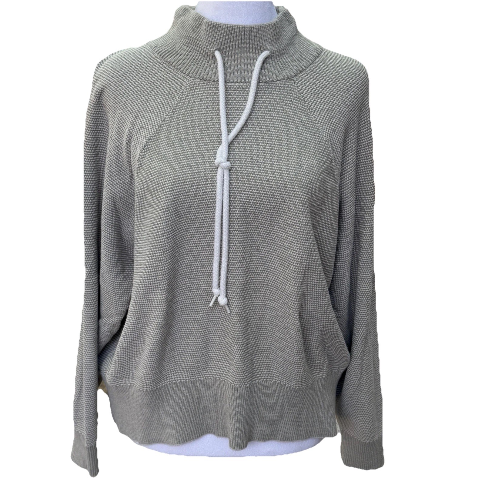Varley Maceo Knit Small Mock Neck Pullover Drawstring Sage Green Crop Top Boxy