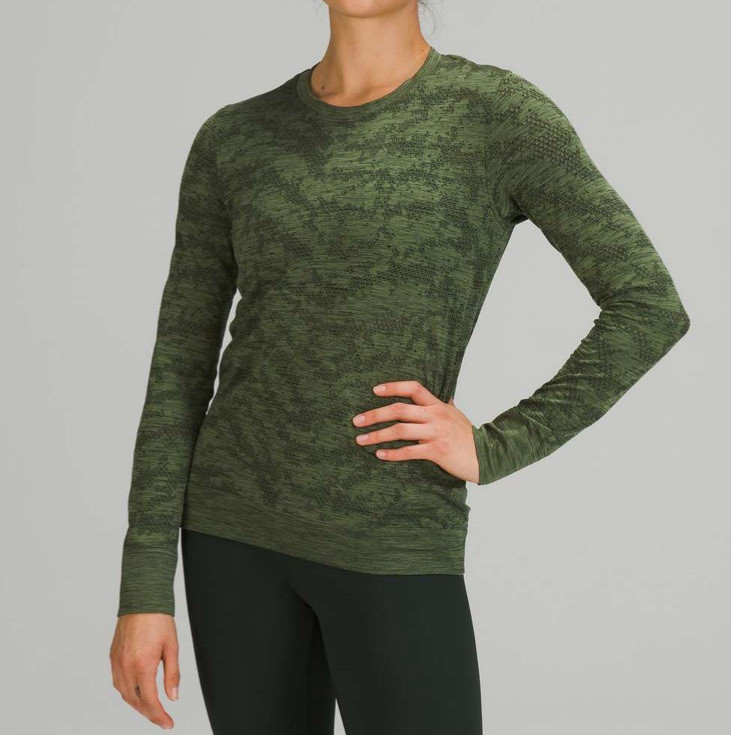 Lululemon Dot Scape Rainforest Green Twill Swiftly Breathe Long Sleeve Shirt 8