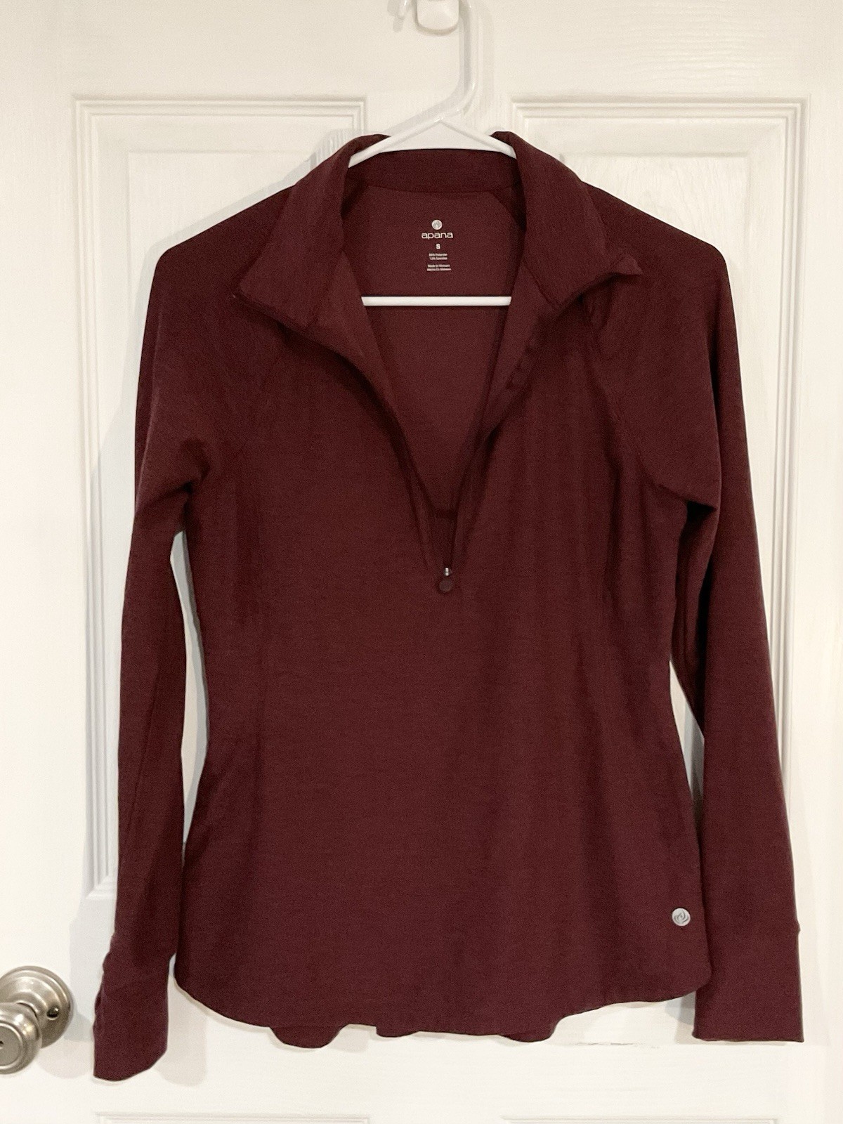 APANA Burgundy 1/4 Zip Long Sleeve Pullover Activewear Top Size S