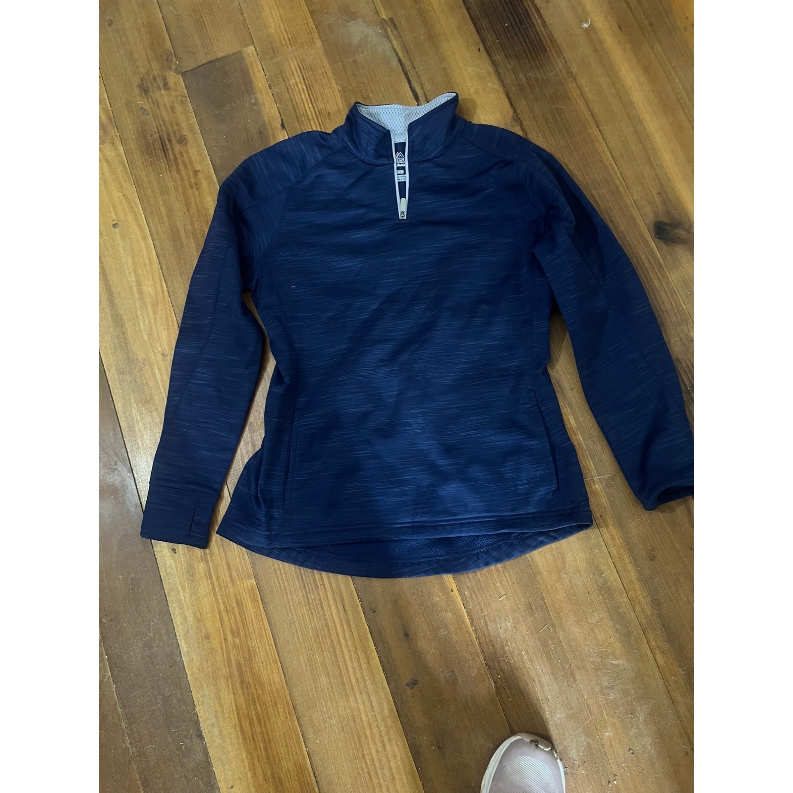 Majestic Womens Navy Blue Space Dye Quarter Zip Pullover Activewear Top Medium