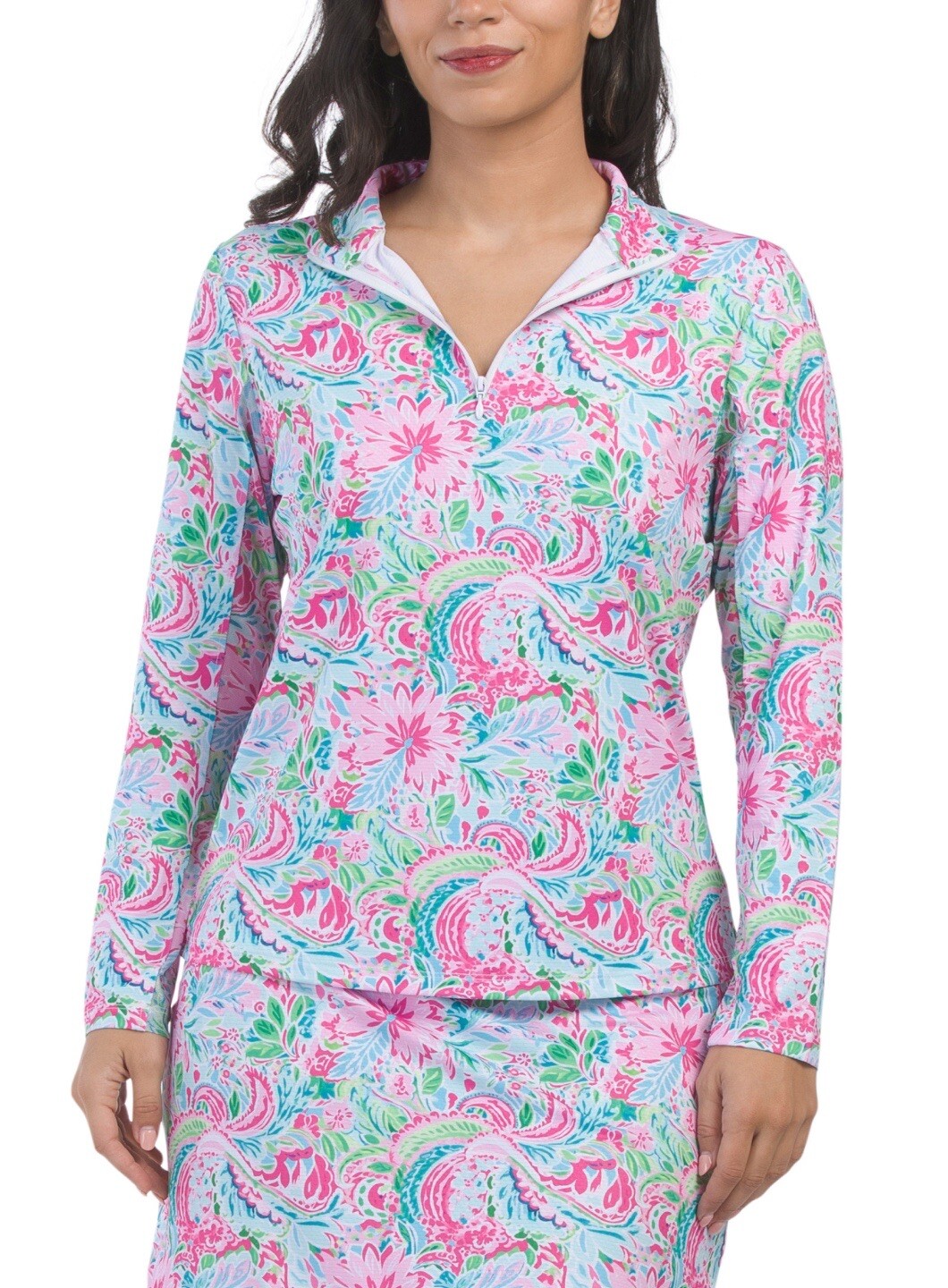 NEW Gottex Tennis Quarter Zip Long Sleeve Top Jacket XS S M L XL Floral D4