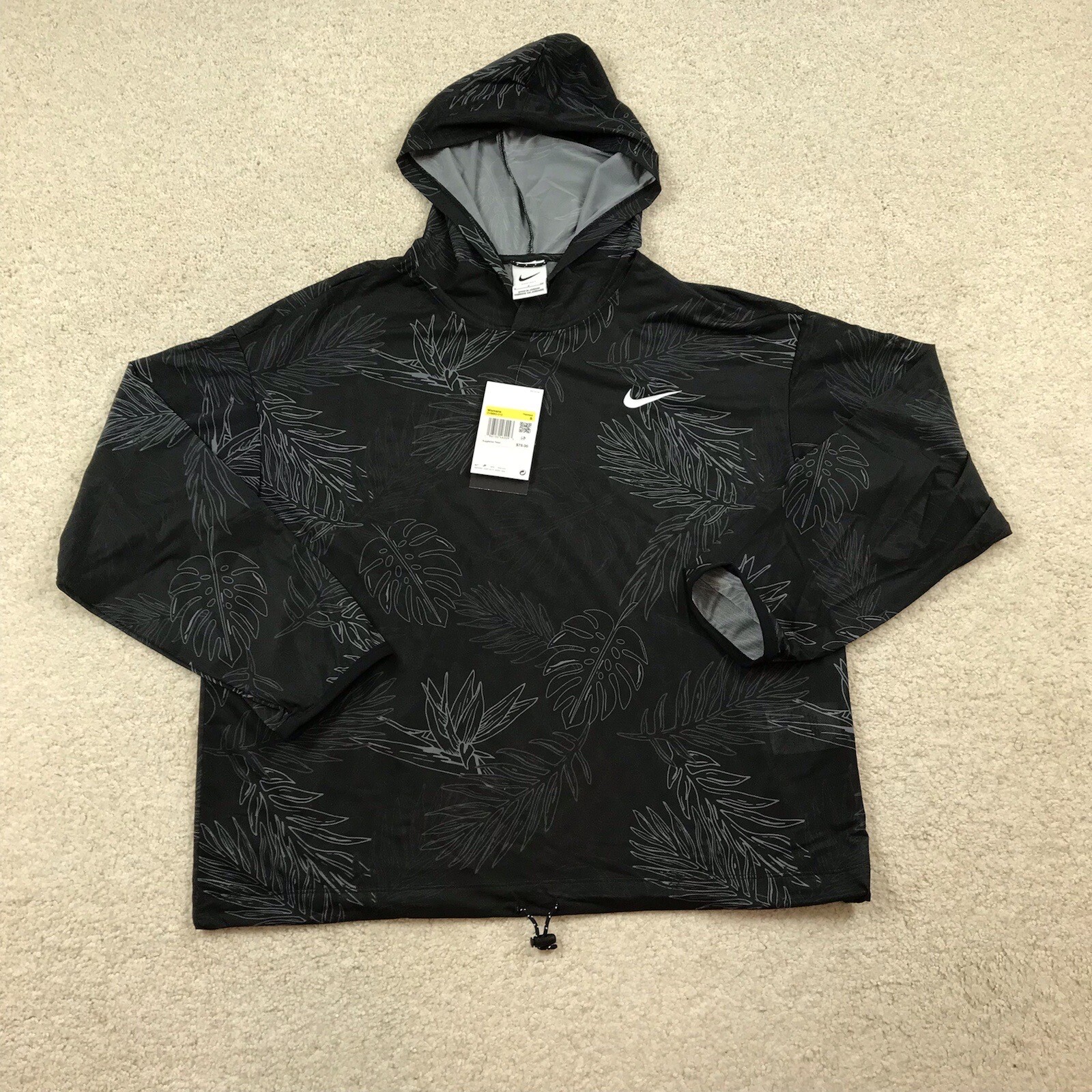 Nike Pro Womens Cover Up Hooded Top Small Floral New Black Oversized DV9683 010