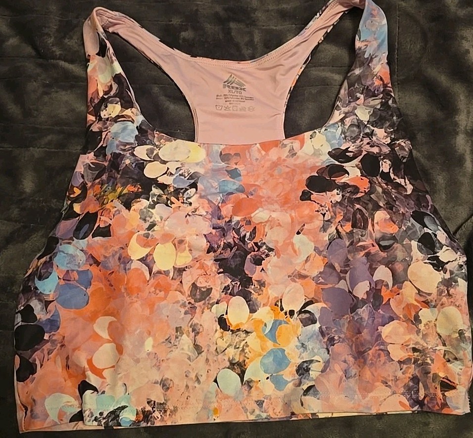 Women’s RBX XL Racerback Yoga Light Pink Purple Black Petals Removeable Bra