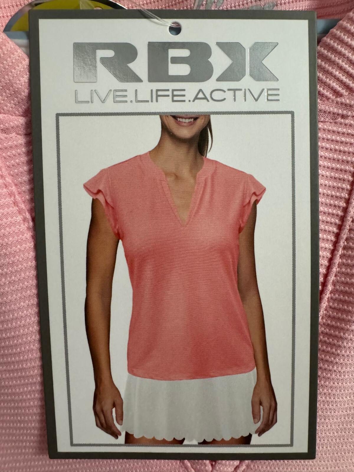 RBX Flutter Sleeve Split neck PINK Textured UPF 50+ Rib Top Women XLARGE NWT $48