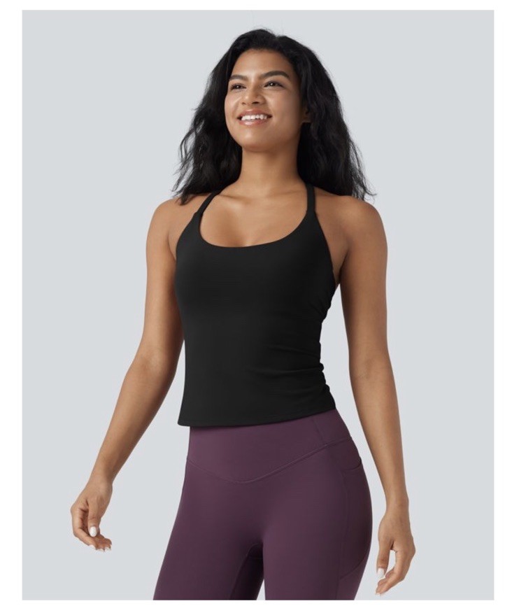 Halara UltraSculpt Women’s Black Scoop Neck Crisscross Back Stretch Yoga Cami L