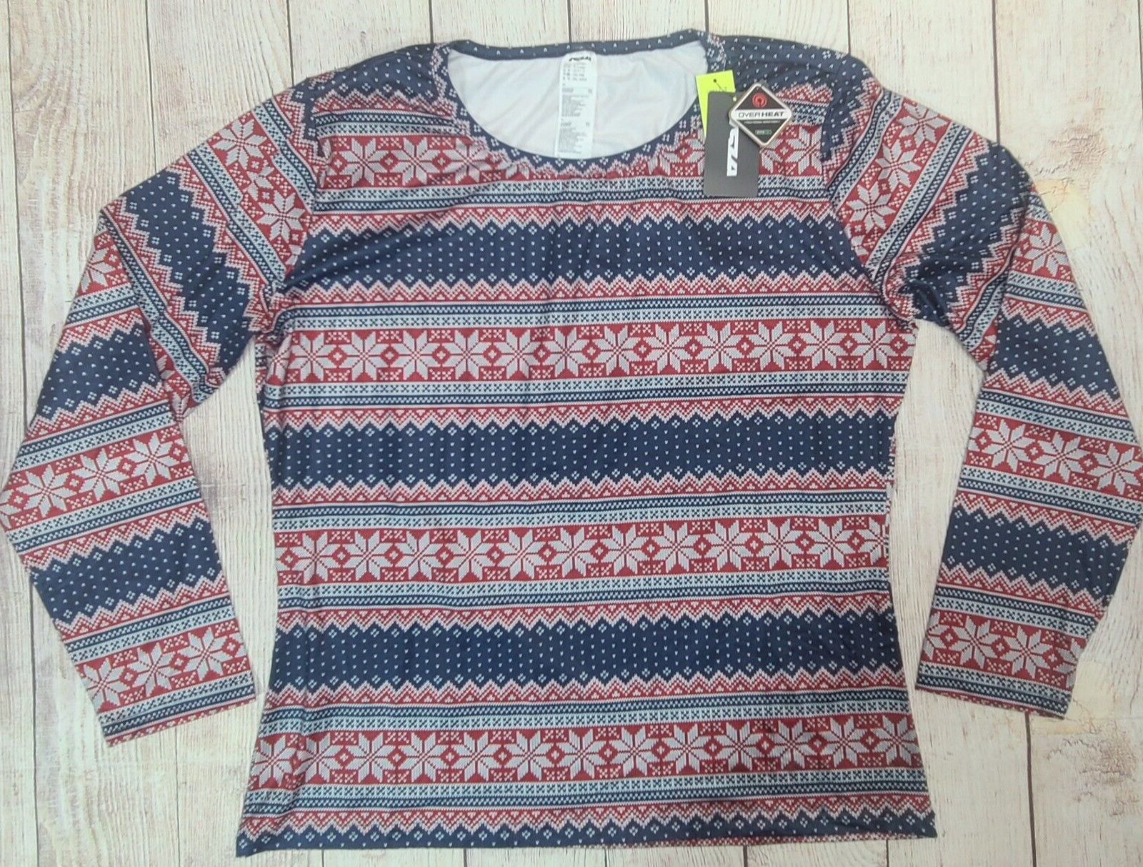 TSLA Overheat Base Layer Shirt Women’s Adults XL Navy Blue Red Snowflake Stretch