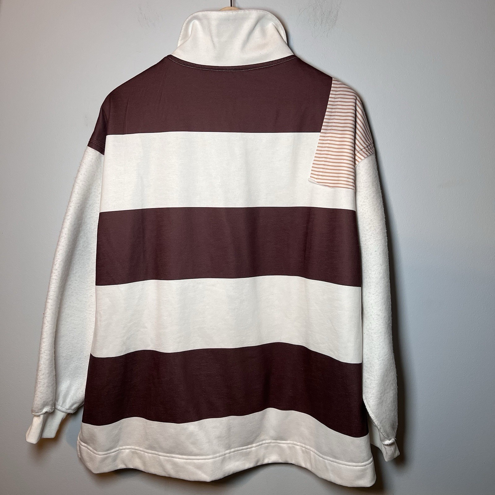 Patchwork-style Rugby Polo 1/4 Zip Collar Shirt Women’s XL Fleece Sleeves