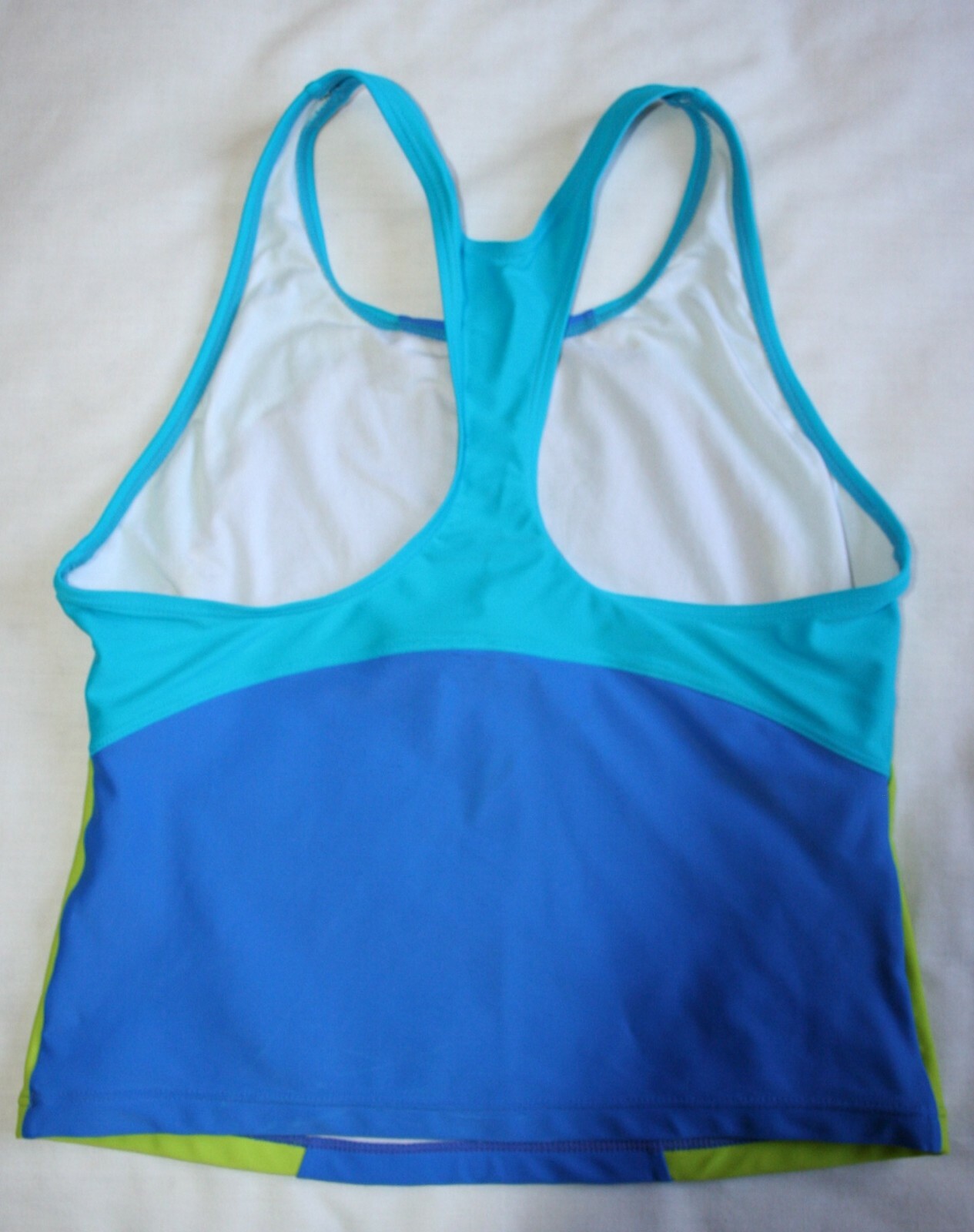 Speedo Athletic Tank Top 16 Stretch Workout Swim blue green aqua color block