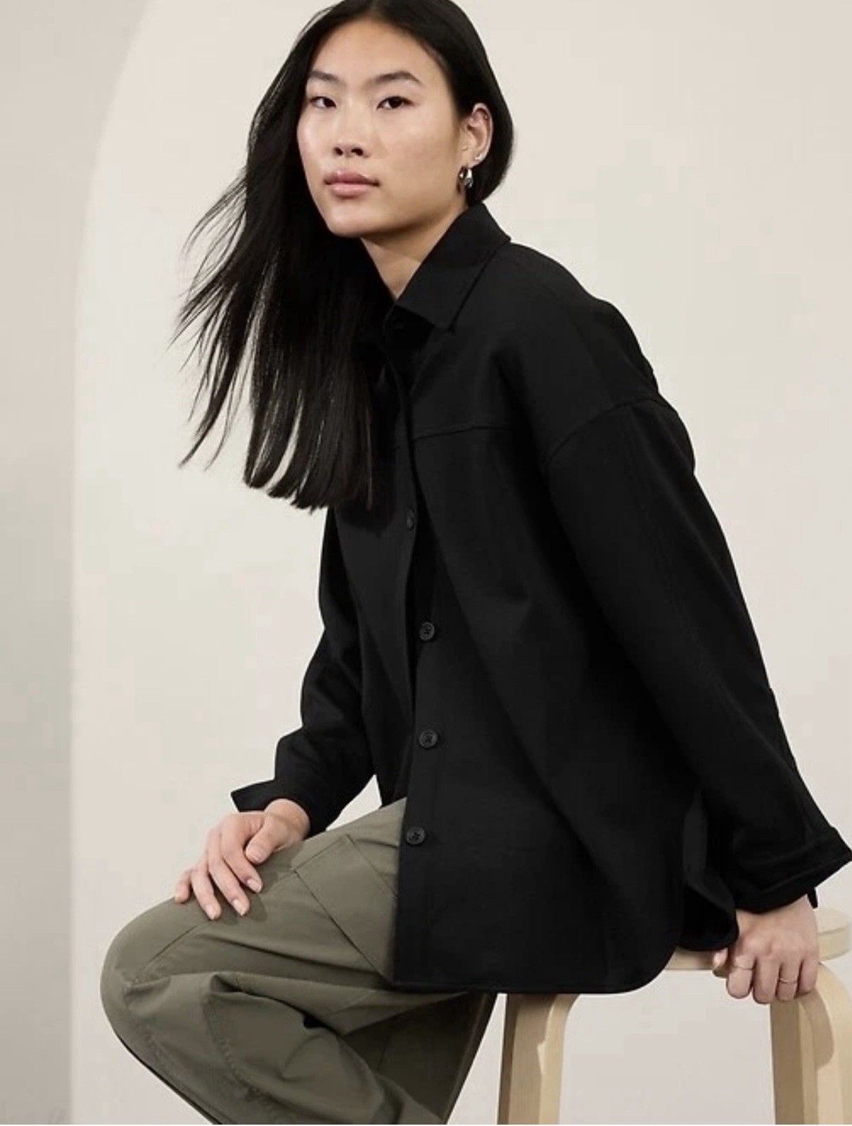 Athleta Allure Shirt Jacket Black XL Women’s Button Front Stretch Shacket