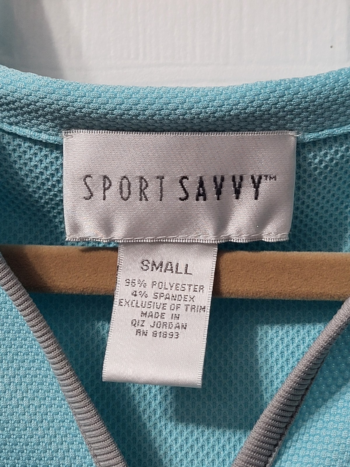 Sport Savvy Women’s Small V-Neck Top Short Sleeve Blue Gray Polyester Blend