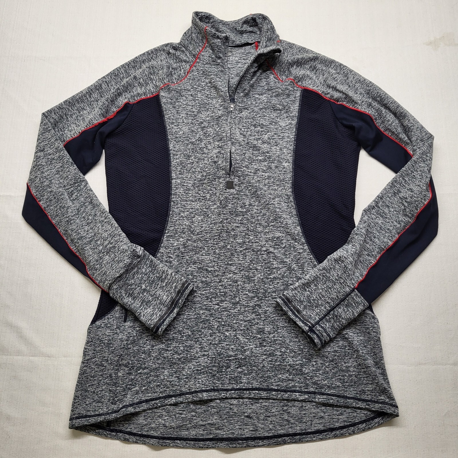 Athleta Half Zip Top Running Wild Small Gray Colorblock Performance Mock Neck
