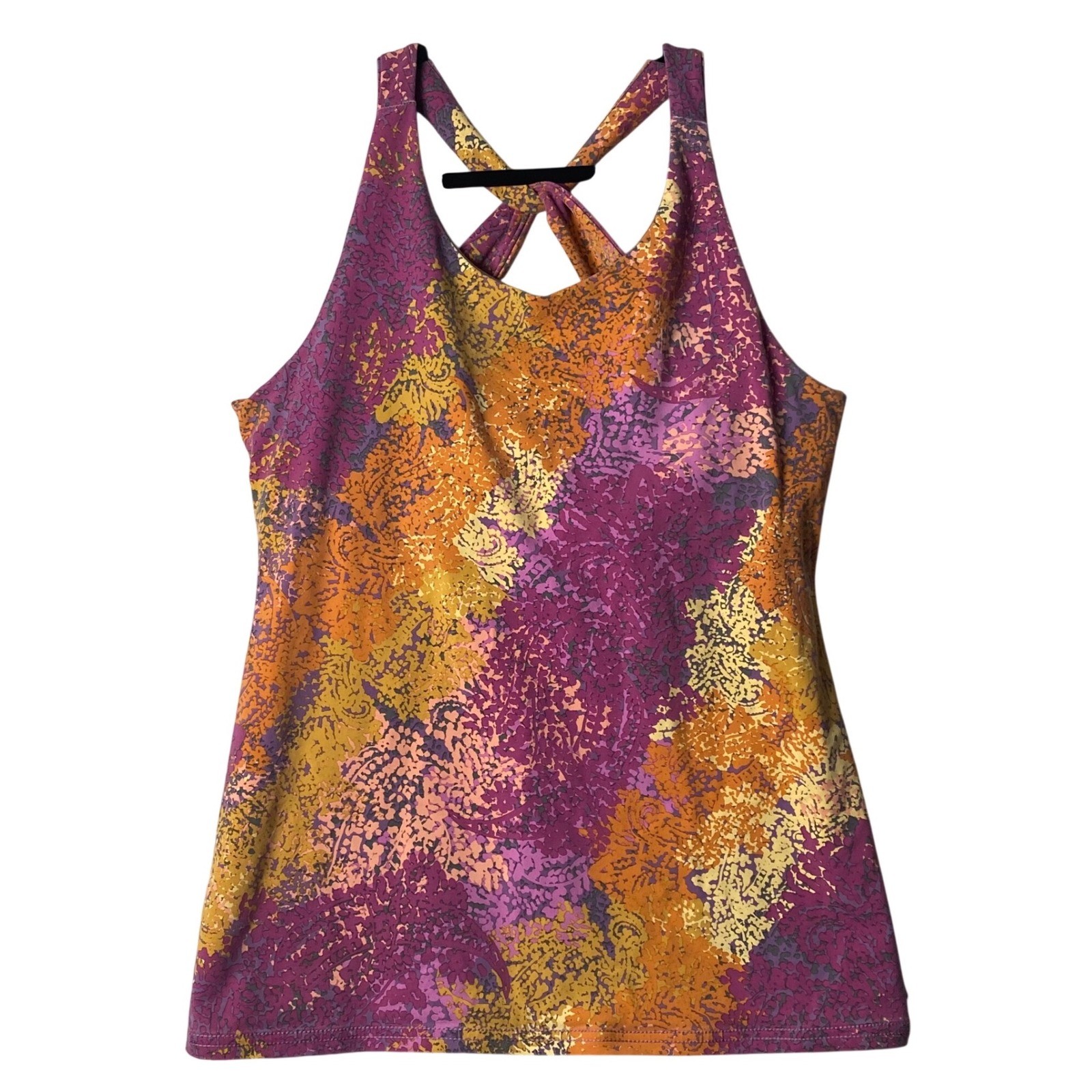 Zinni Garnet Hill Womens XL Purple Orange Paisley Shelf Bra Tank Top Racerback