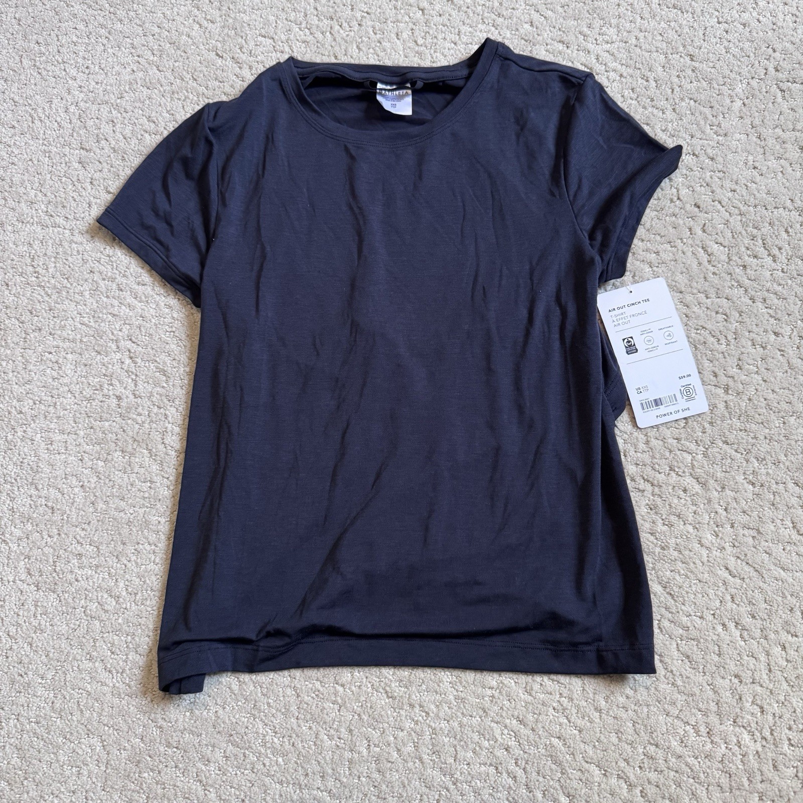 NWT Athleta Air Out Cinch Tee Cut Out Open Back Short Sleeve Black Top XXS