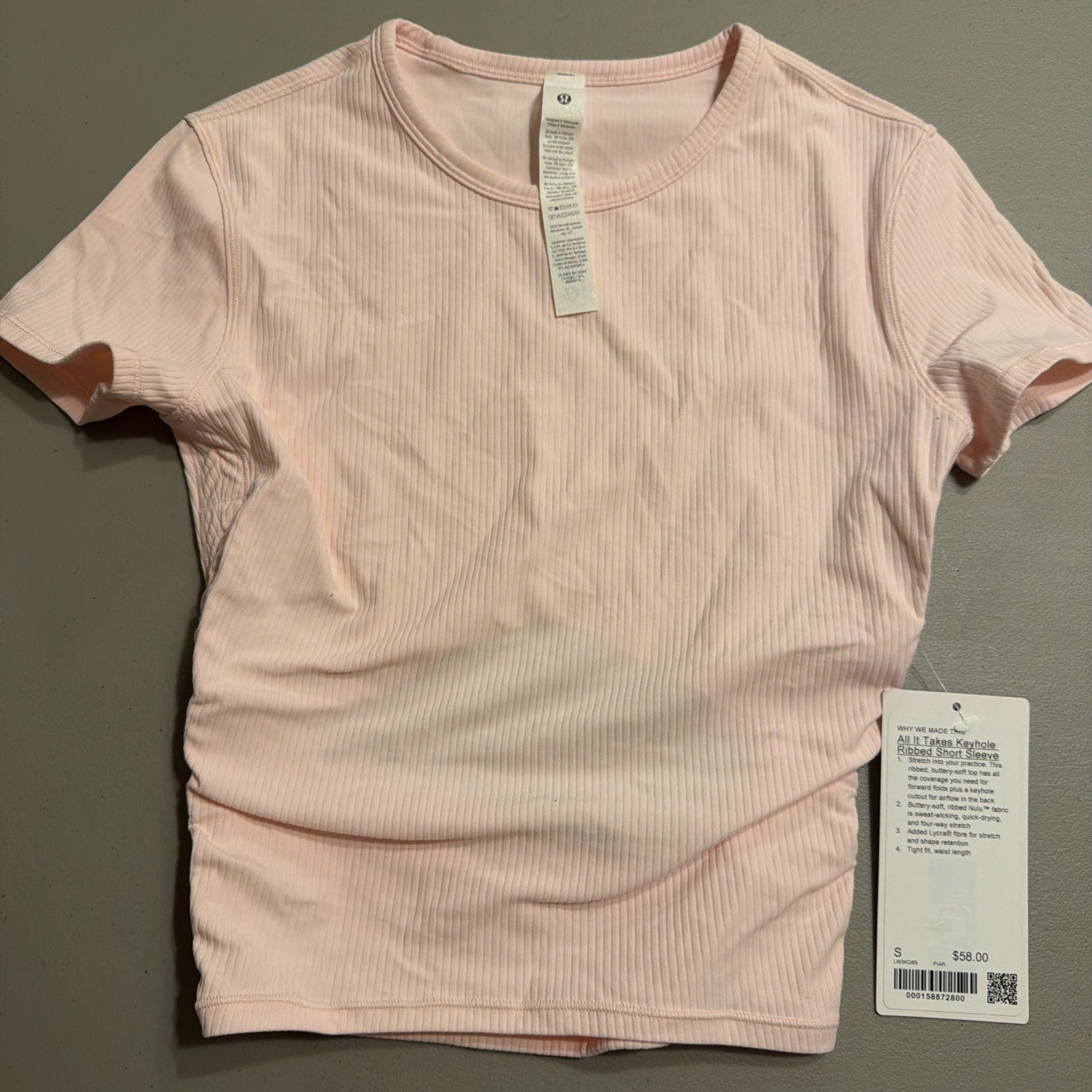 Lululemon Women’s Short Sleeve All It Takes Keyhole Ribbed Pink Size S