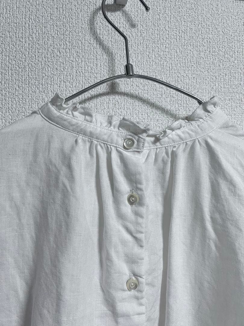 nest Robe 100% Linen Frill Neck 2Way Blouse White Long Sleeve Size M Japan