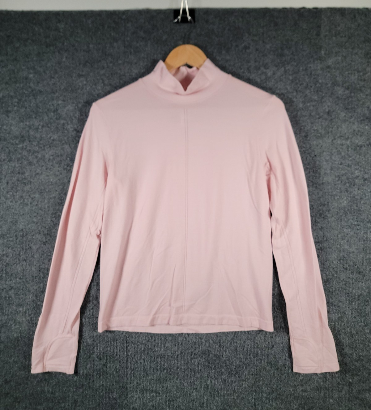 Athleta Ascent Seamless Turtleneck Shirt Top Large Womens Pink Wool Blend Mock