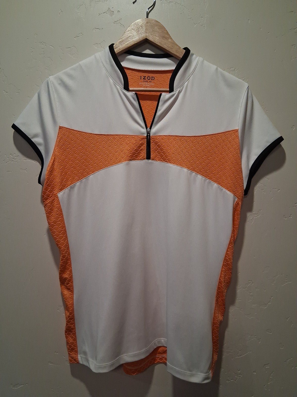 Izod Women’s XL Cool Golf Shirt Orange White Black Trim 1/4 Zip