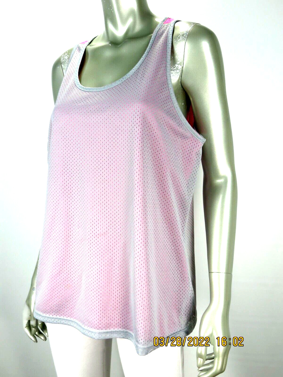 DANSKIN NOW SZ XL Gray Pink 2 Layers Mesh-Net + Jersey Tricot Tank Top Shirt