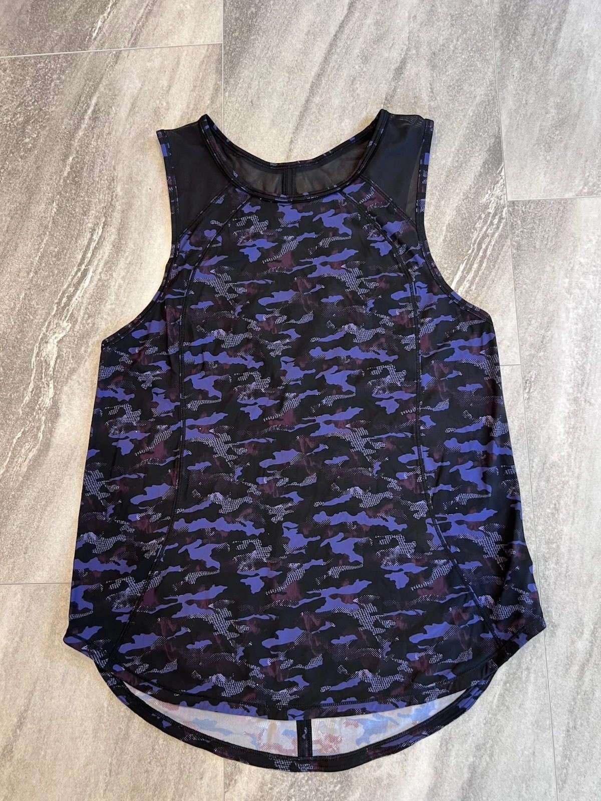 Lululemon Mini Hounds Camo Emperor Blue Black Print Sculpt Tank Cutout Top 6
