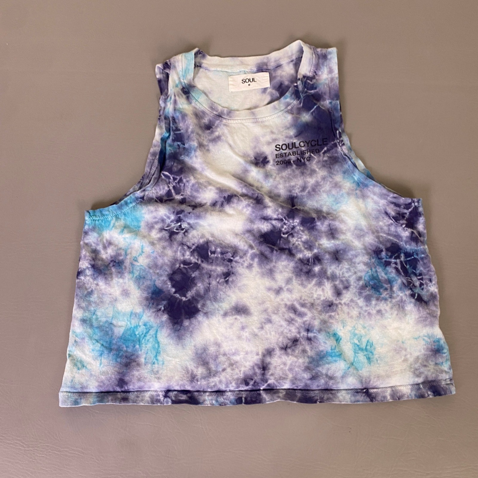 SoulCycle Tie Dye Muscle Tank Top Women’s Medium Purple Blue Crop Gym Shirt USA