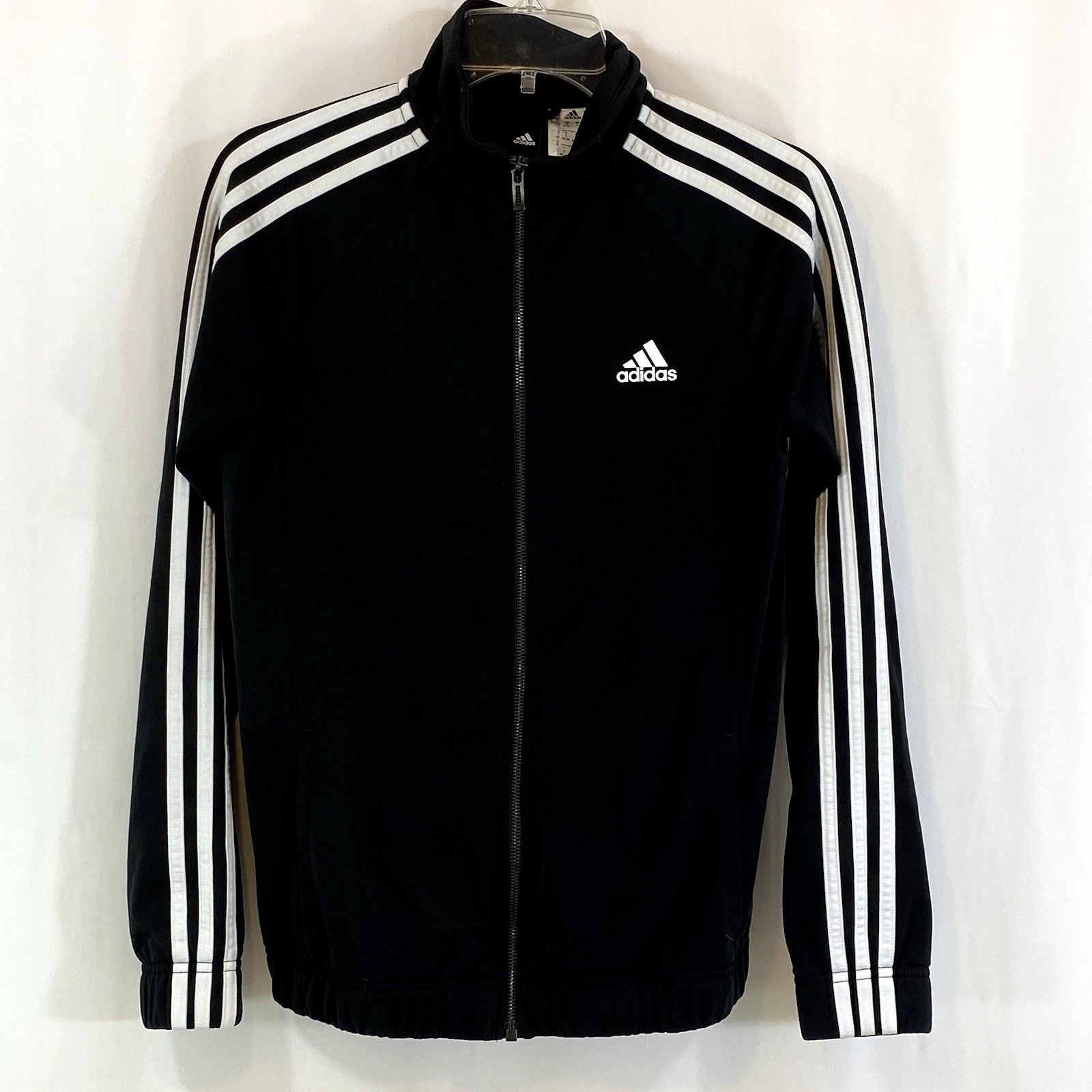 adidas Women’s Small Full Zip Jacket Track Top Running Black White 3 Stripe