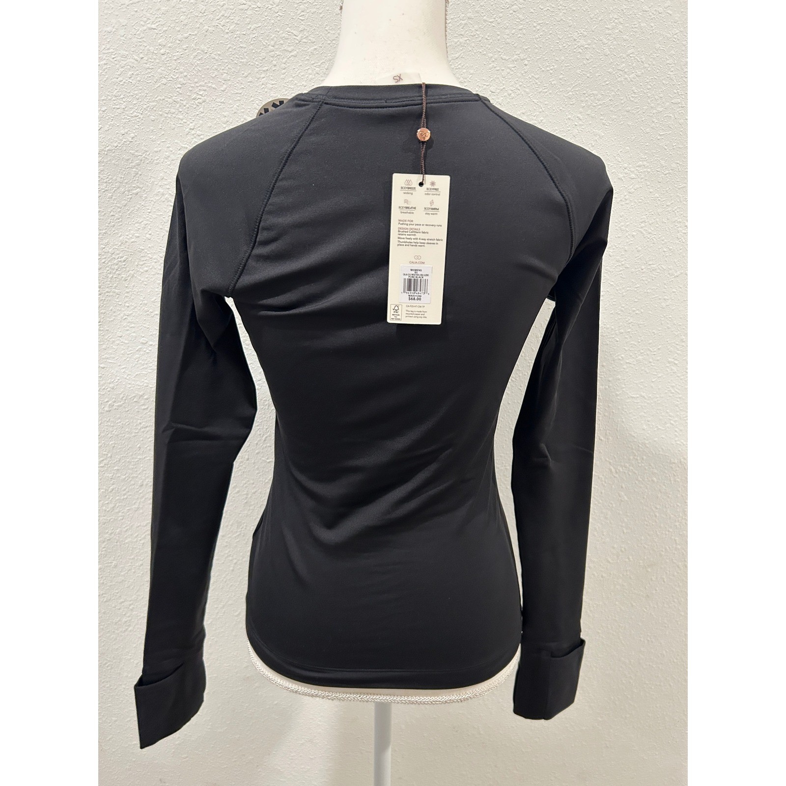 CALIA Performance Cold Weather Long Sleeve Top Tee Pure Black Womens XS NWT