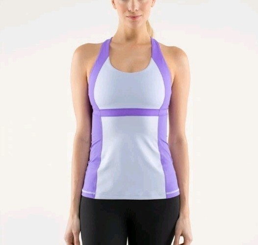 Lululemon Color Block Purple Bra Tank Halter Style Neck Cross Back Large 12