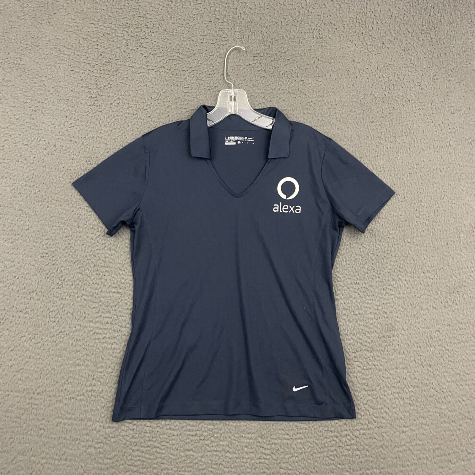 Nike Golf Shirt Womens Medium Blue Dri-Fit Logo Preppy Casual Sports Mom Outdoor