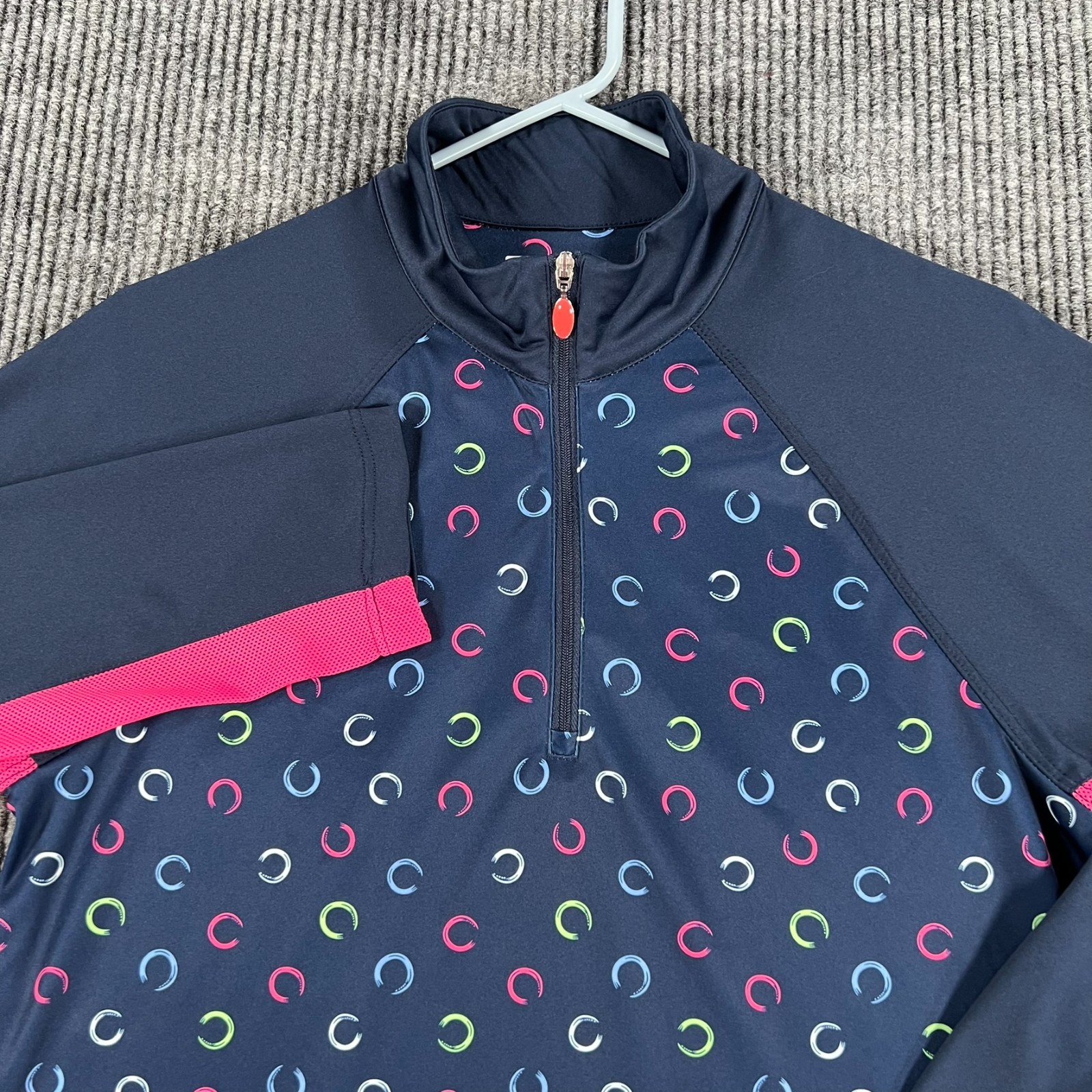 Greg Norman Pullover Shirt Womens Medium Blue Geometric Long Sleeve 1/4 Zip