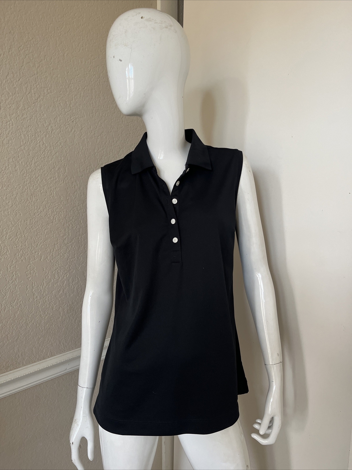NIKE TOUR PERFORMANCE Black Dri-Fit Collared Sleeveless Golf Polo Shirt Sz L
