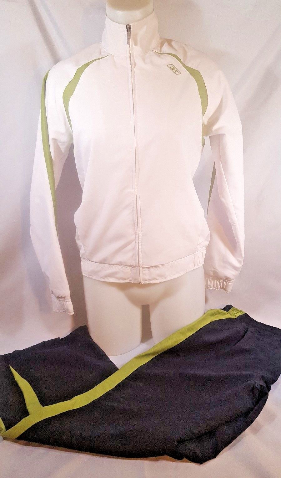 Reebok Women’s Small Jacket & Pants Suit White Lightweight Full Zip Running