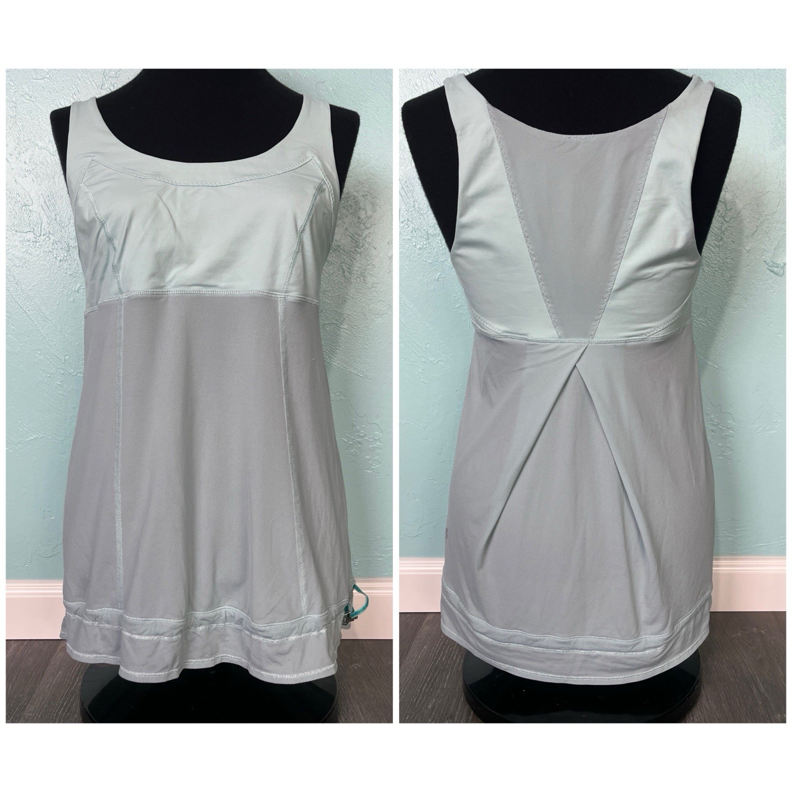 Lululemon Back Pleat Drawstring Muscle Tank Top PALE TURQUOISE BLUE 8 MEDIUM