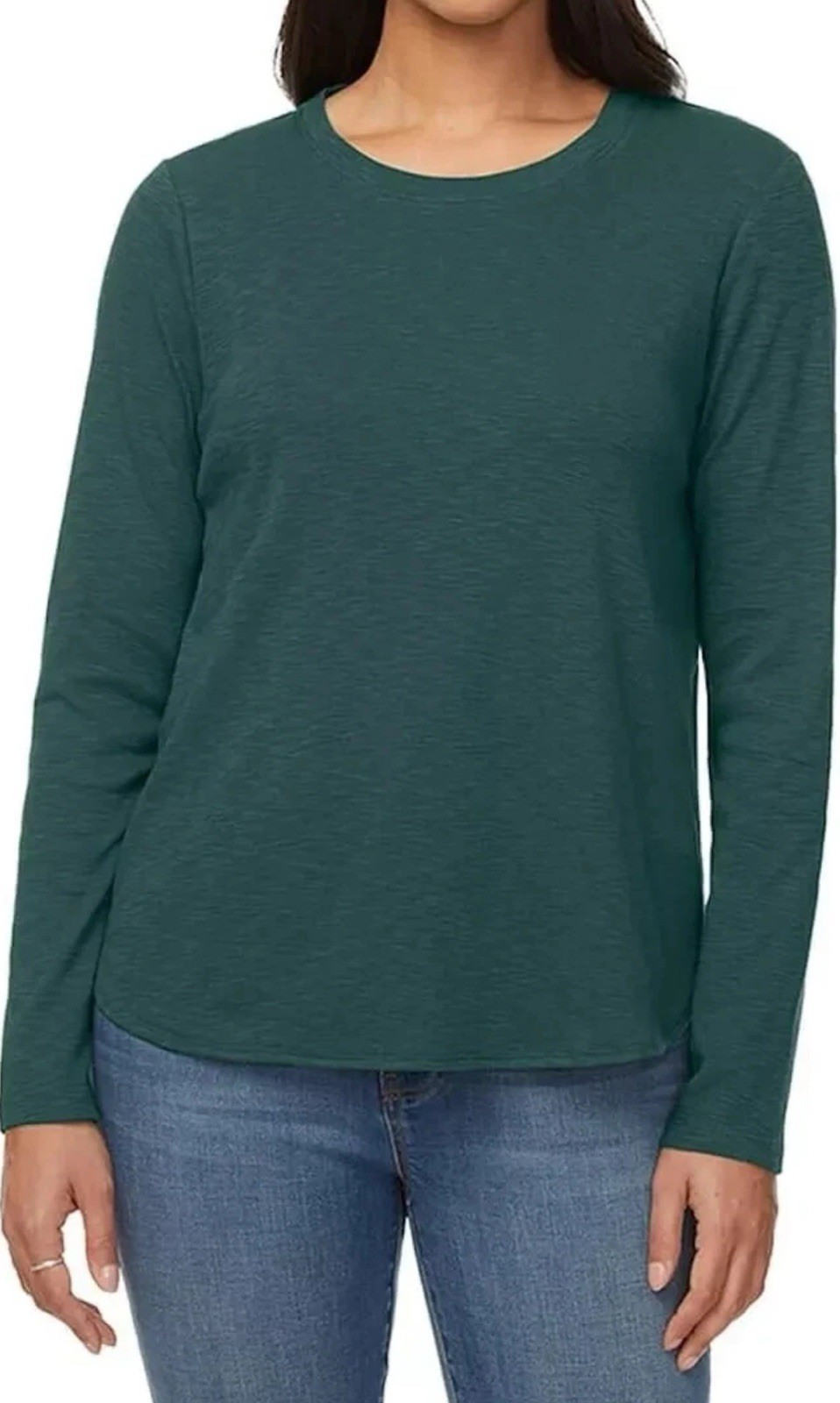 Kirkland Signature Women’s Long-Sleeve Slub Tee, Green, Size XL