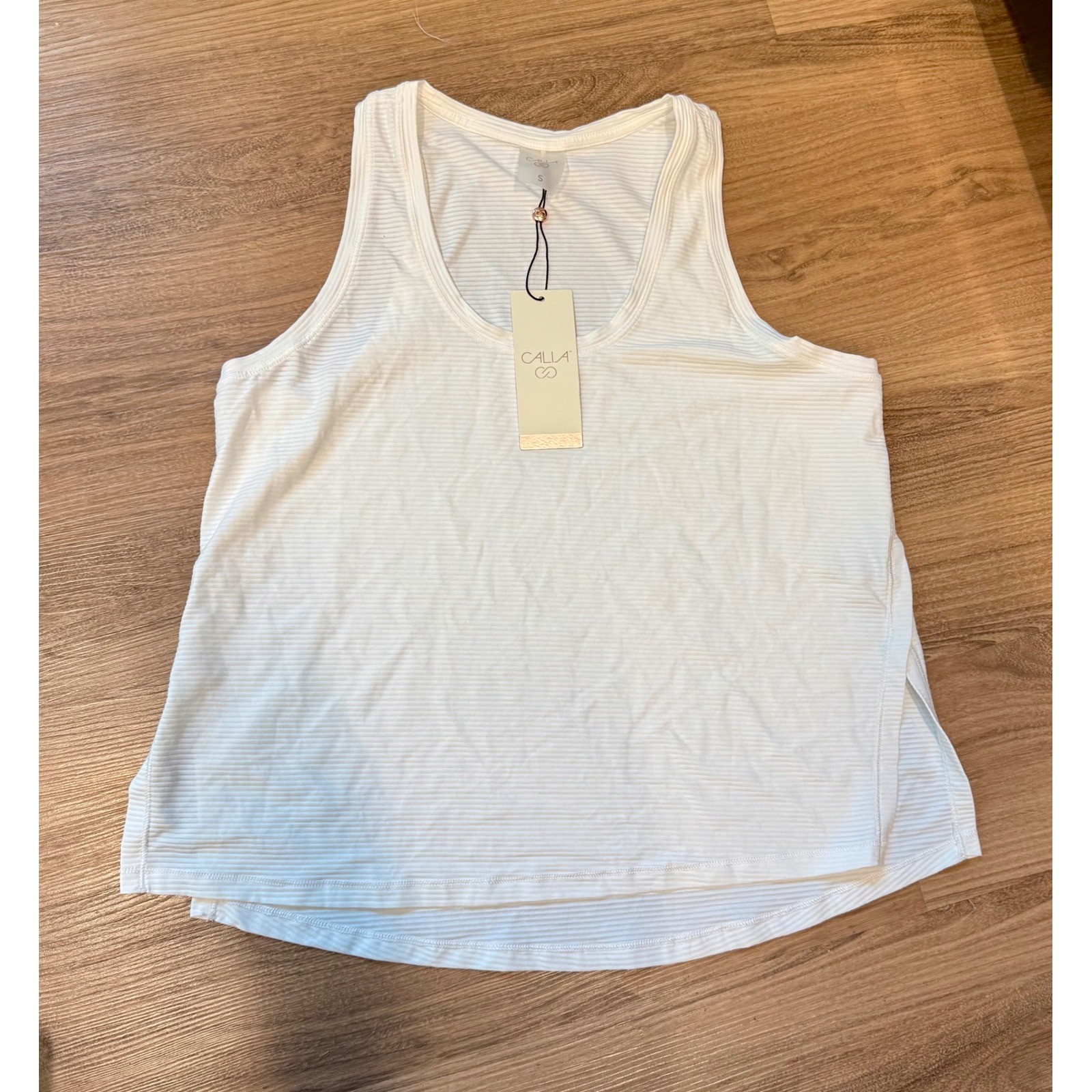 Calia White Ribbed Knit Sleeveless Activewear Tank Top Side Slit Small New