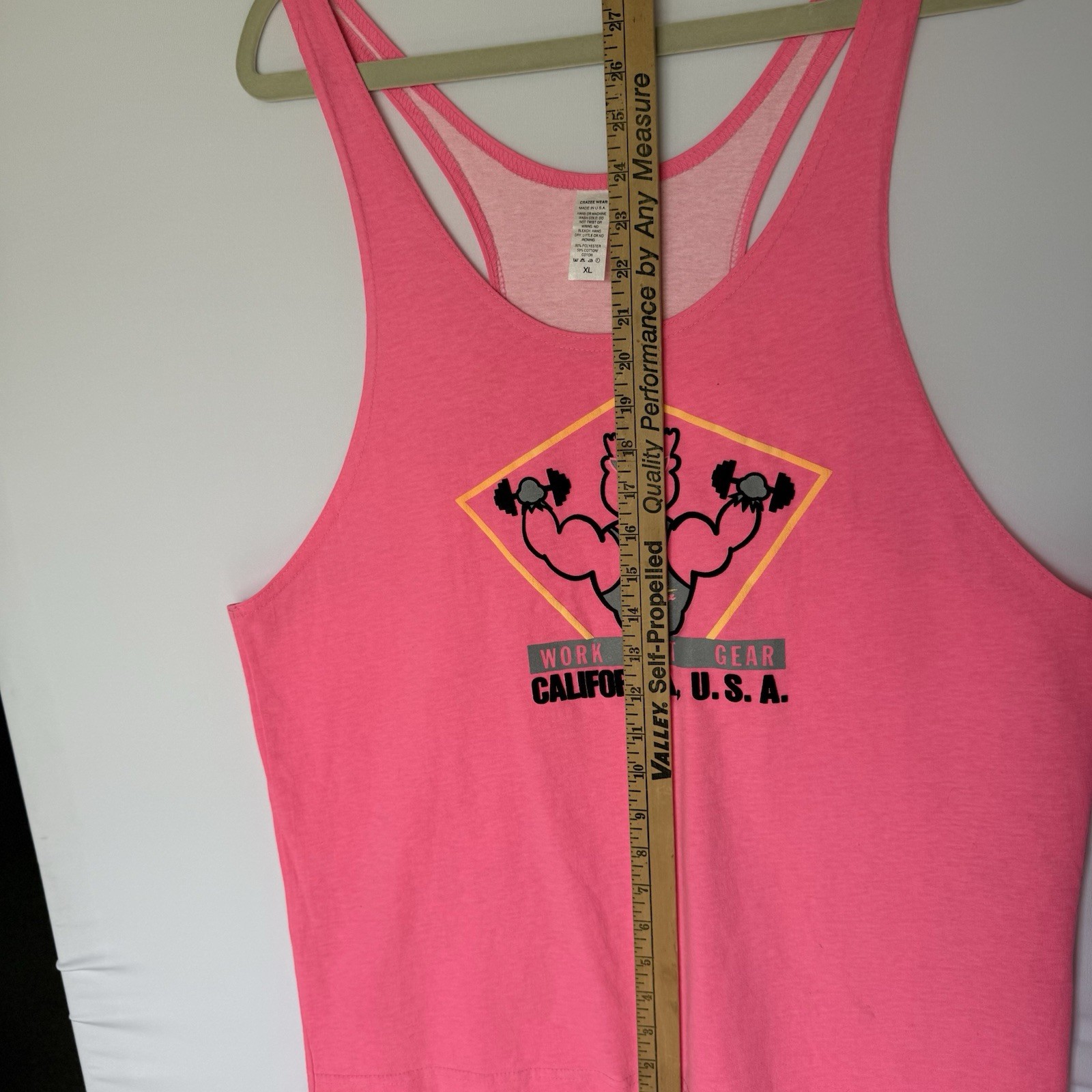Crazee Wear Hot Pink Stringer Graphic Print Muscle Workout Vintage Tank Top XL