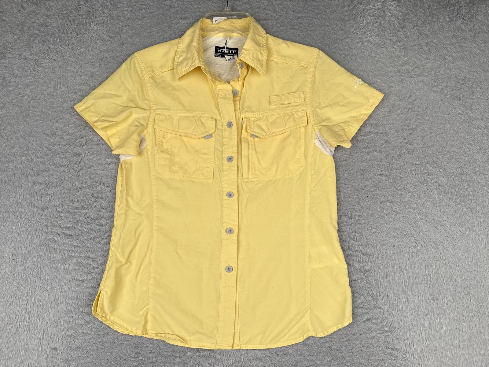 Habit Shirt Womens Small Yellow Short Sleeve Button Up Solar-Factor 30 Fishing