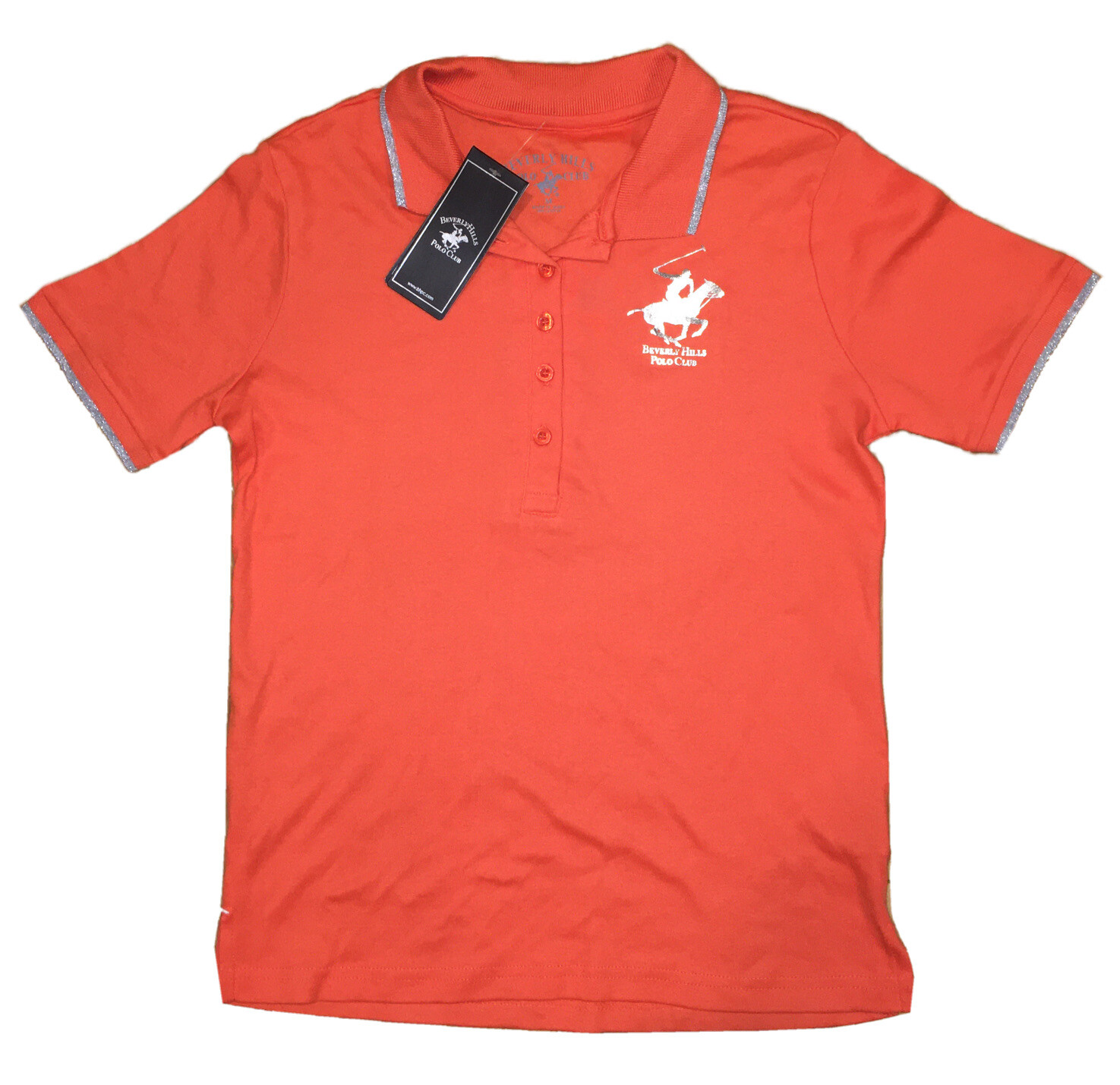 RTLS $28 BEVERLY HILLS POLO CLUB WOMEN TANGERINE COTTON POLO SHIRT SZ M