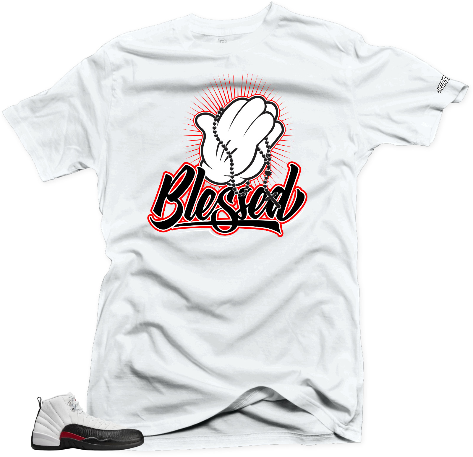 Shirt To Match Jordan 12 Red Taxi -Blessed (Red) White Tee