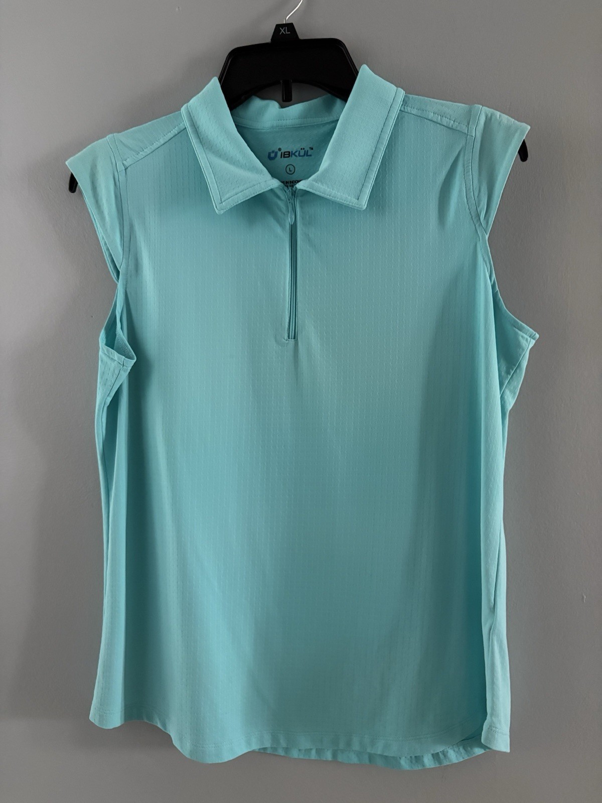 IBKUL 1/4 Zip Top Size L Turquoise Sleeveless UPF50 Golf Tennis Vacation Beach