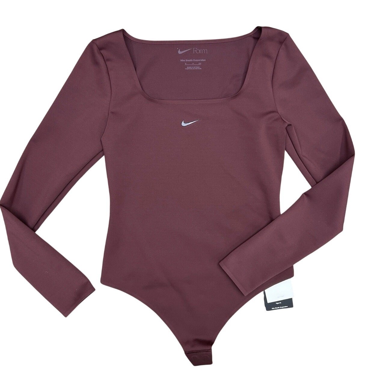 Nike Form Zenvy Long Sleeve Bodysuit Burgundy HQ8296 Small Yoga Workout shirt