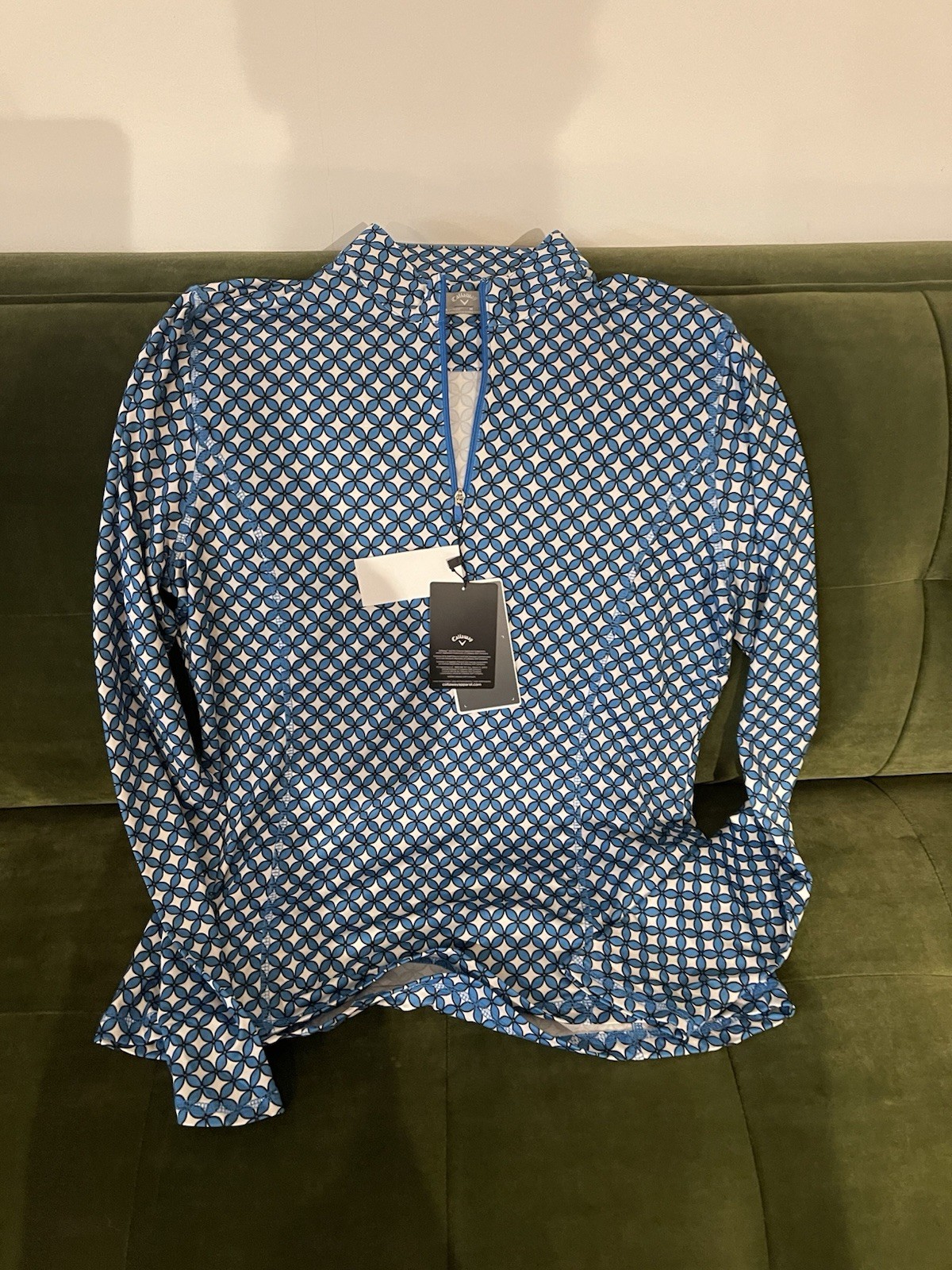 Callaway Opti-Dri Women’s Golf Shirt Long 1/4 Zip Blue Sea Star 60 UPF Size S