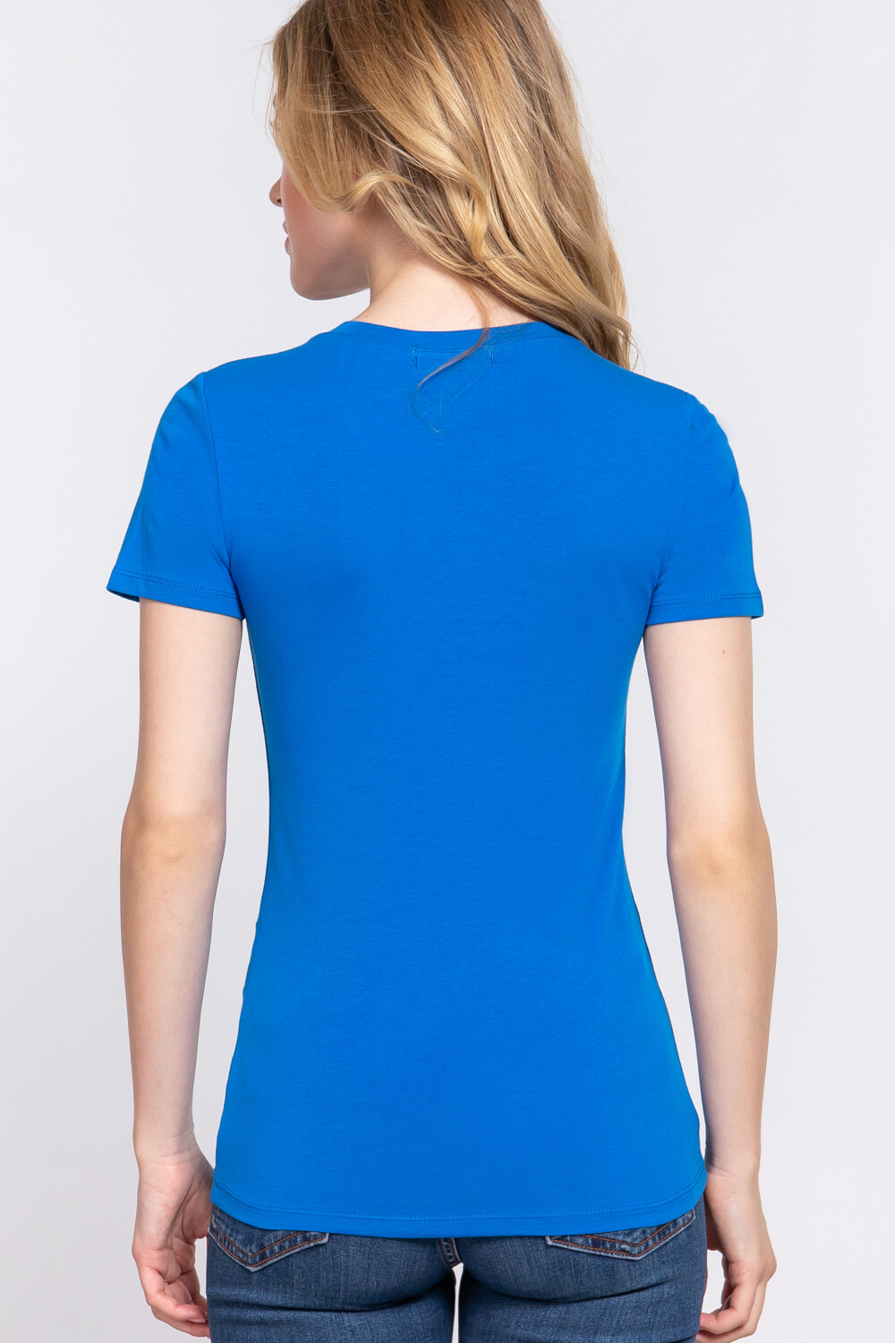 Women’s Cotton Crew Neck Short Sleeve T-Shirt Stretch Slim Fit Top Plain