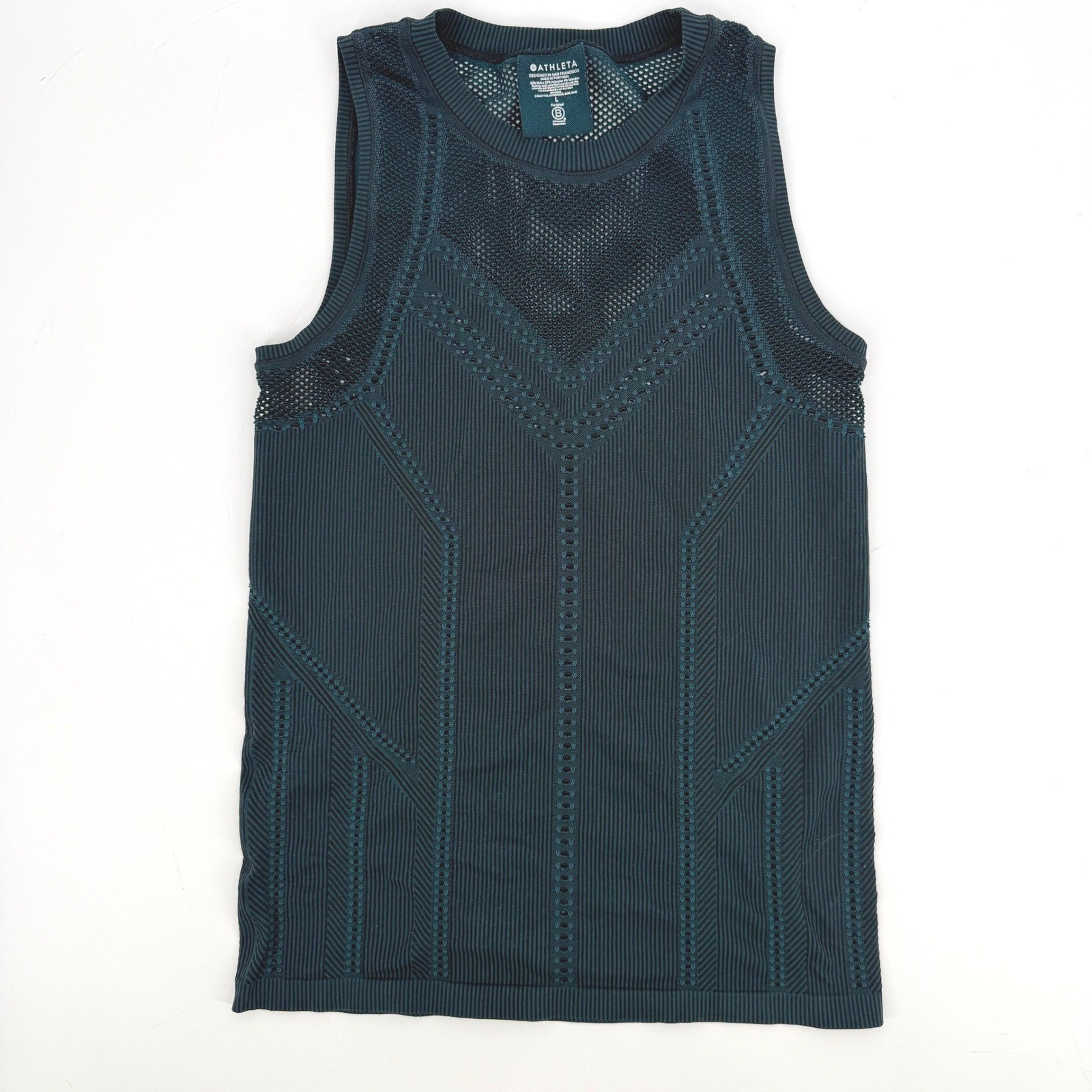 Athleta Momentum Seamless Tank Top Womens Large Teal Excellent Mesh Workout