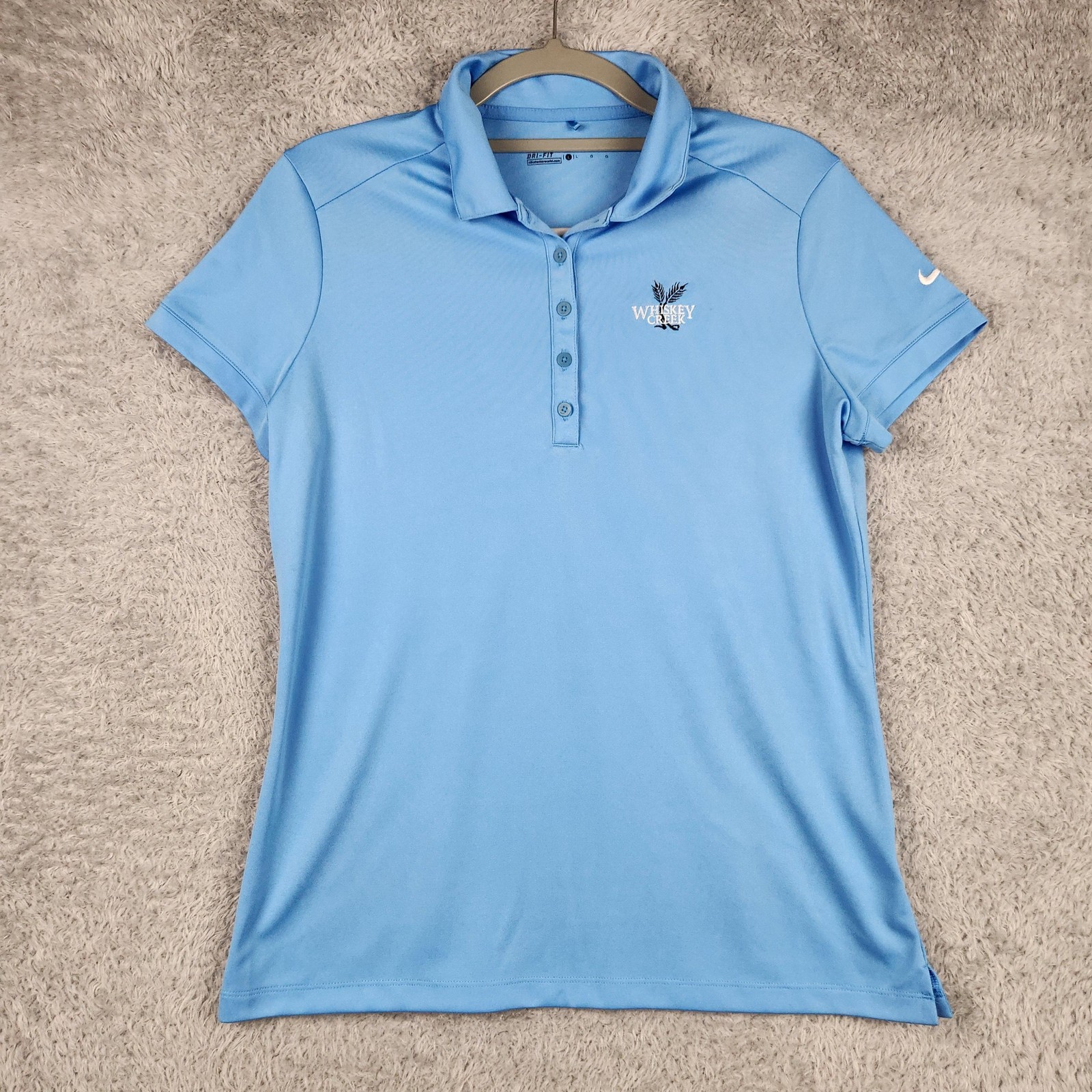 Nike Golf Polo Shirt Womens Large Blue Dri FIT Whiskey Creek Logo Performance