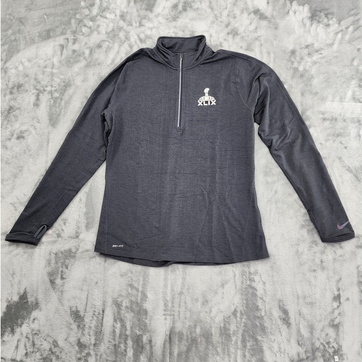 Nike NFL Team Apparel Top Womens L Gray 2014 Super Bowl Half Zip Thumbholes