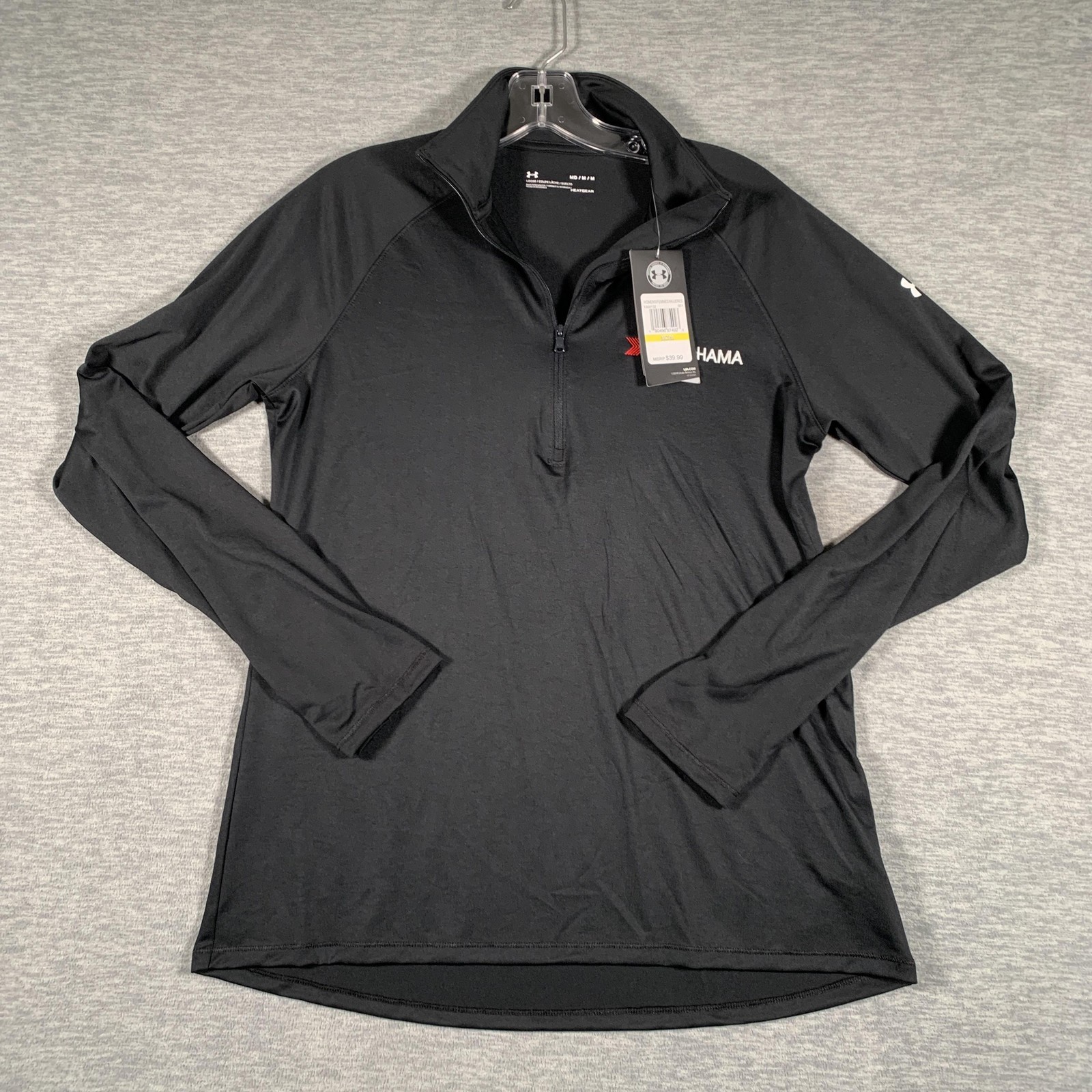 Under Armour Pullover Shirt Womens Medium Black 1/4 Zip HeatGear Yokohama Logo