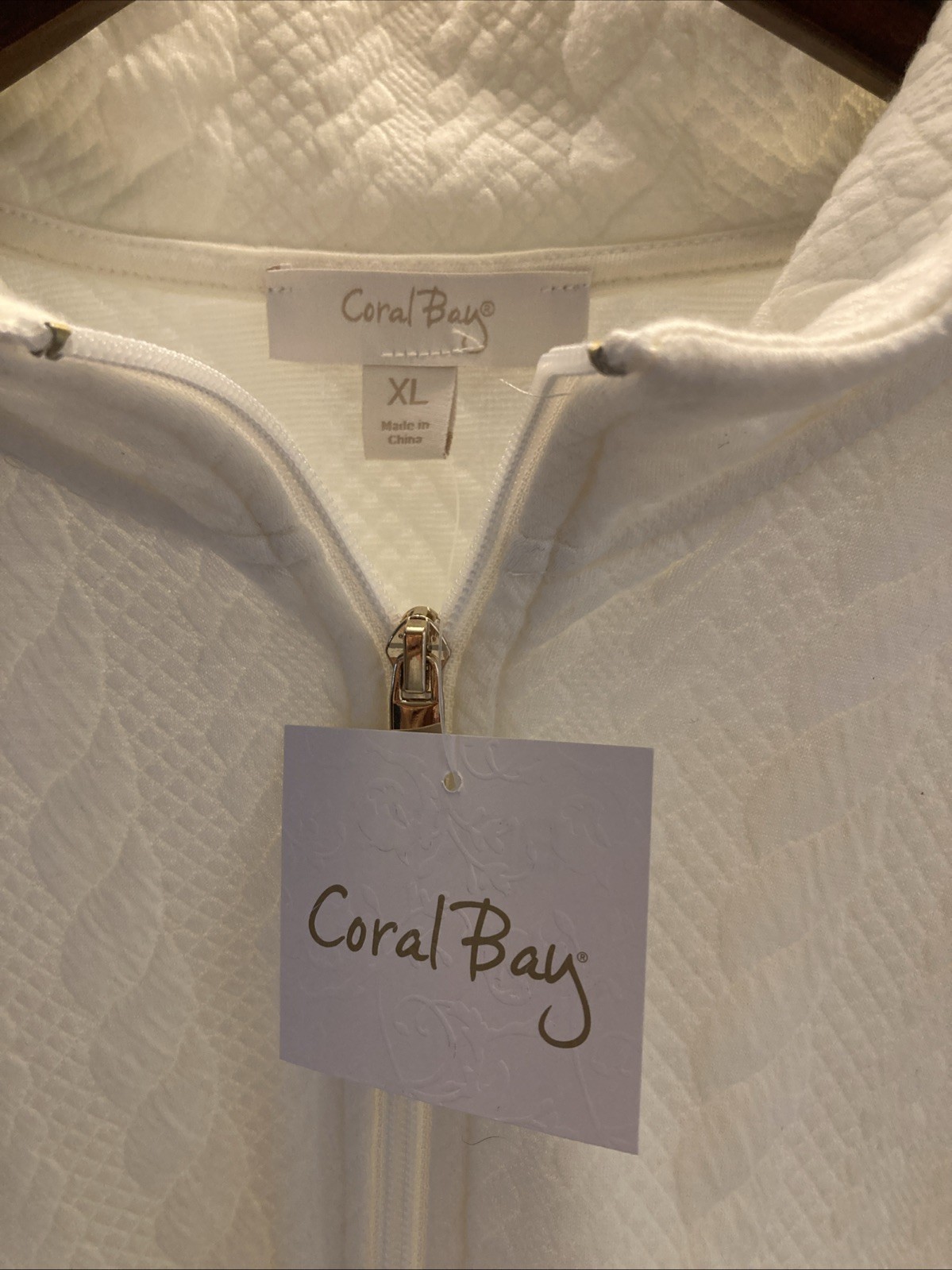 Coral Bay Women’s Cable Textured Off White Full Zip Jacket XLarge NWT Stretch