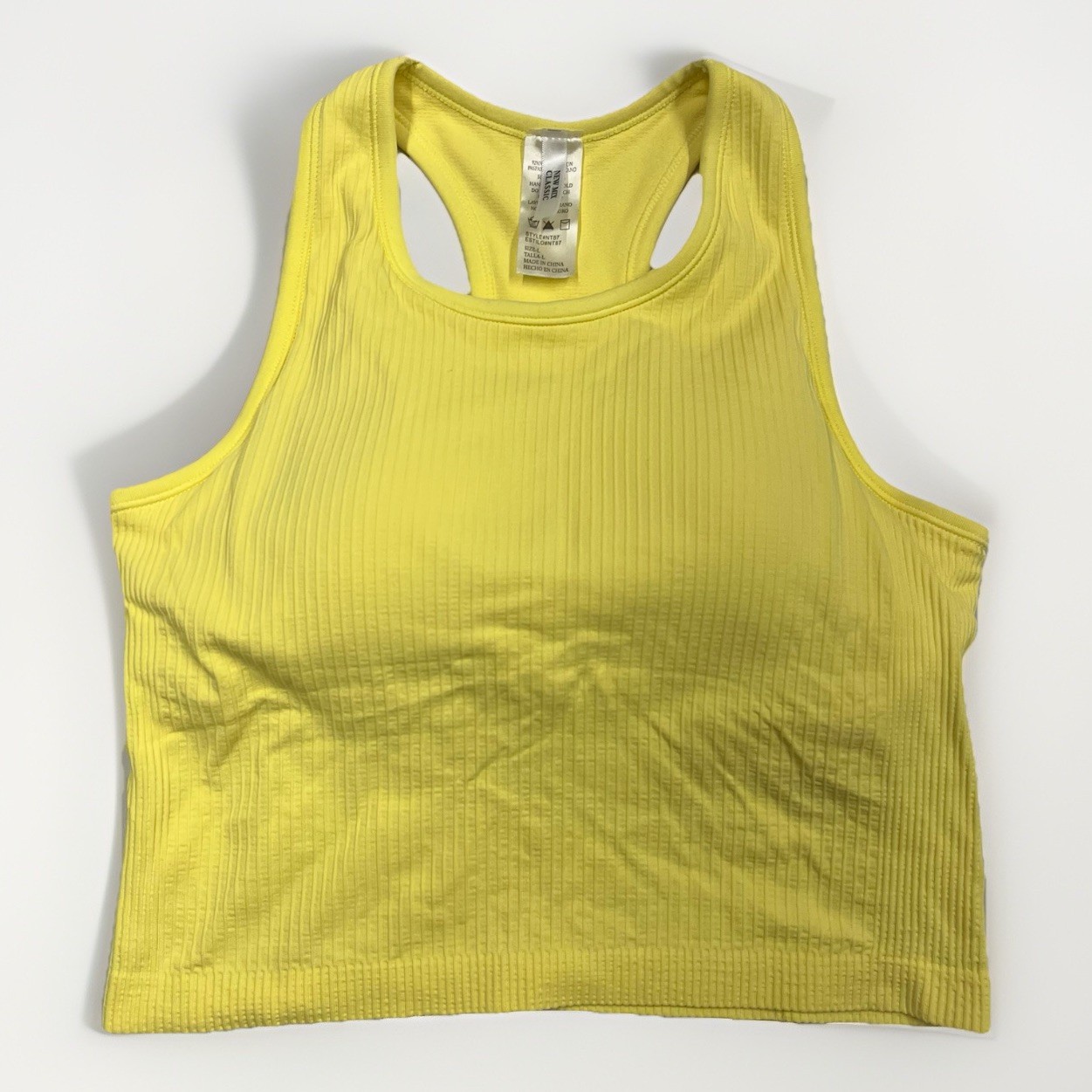 New Mix Classic Cropped Racerback Ribbed Tank Top Bra Women’s Size Large Yellow