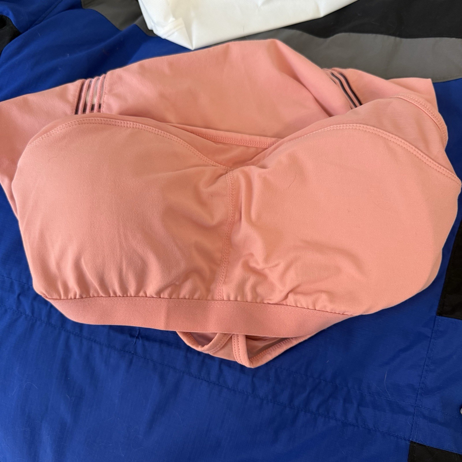 Fabletics Large Tank Top Built in Bra Pink Peach Racerback Fitted Mesh Pilates