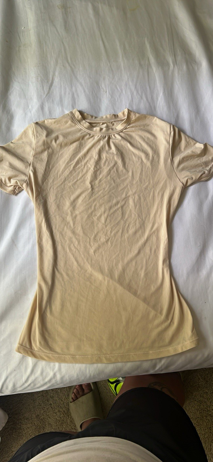 SKIMS Beige Solid Stretch Slim Fit Crew Neck Short Sleeve T-Shirt XS